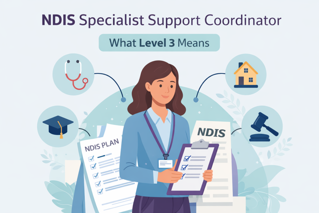 NDIS specialist support coordinator planning supports across housing, health and community services.